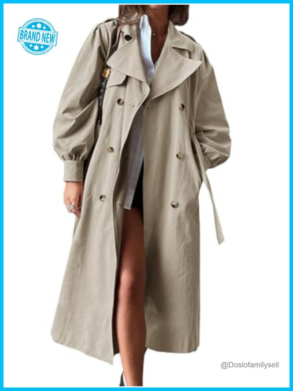 Women's Long Trench Coat Oversized Double Breasted Belted Loose Fit